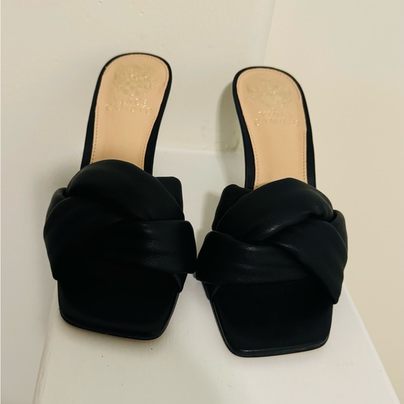 Black Leather Square Toe Mules with Twist Detail - Picture 2 of 4